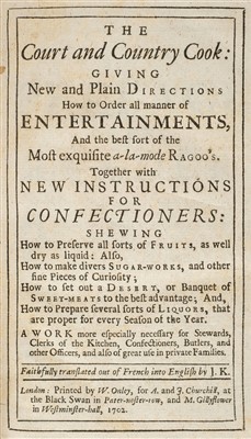 Lot 121 - Massialot (François). The Court and Country Cook, 1702