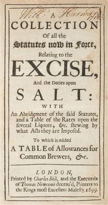 Lot 105 - Excise Tax. A Collectionn of all the Statutes..., 1699