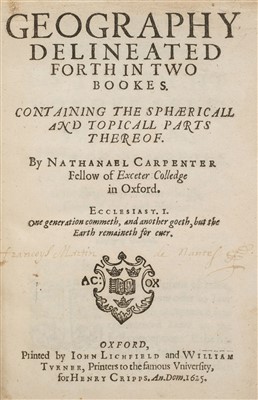 Lot 14 - Carpenter (Nathaniel). Geography delineated forth in Two Bookes, 1st edition, 1625