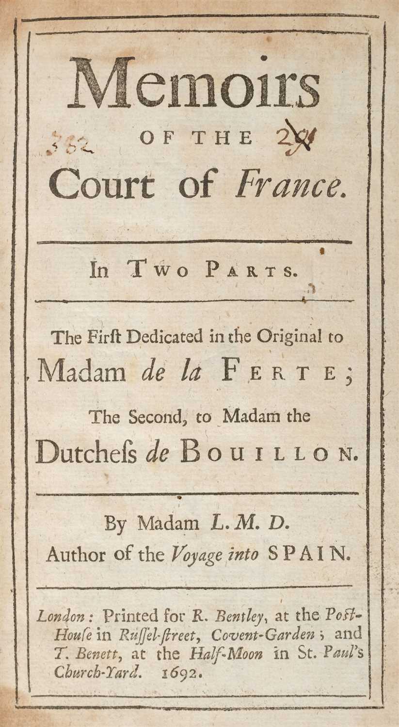 Lot 90 - Aulnoy (Marie-Catherine, Madame d'). Memoirs of the Court of France, 1692