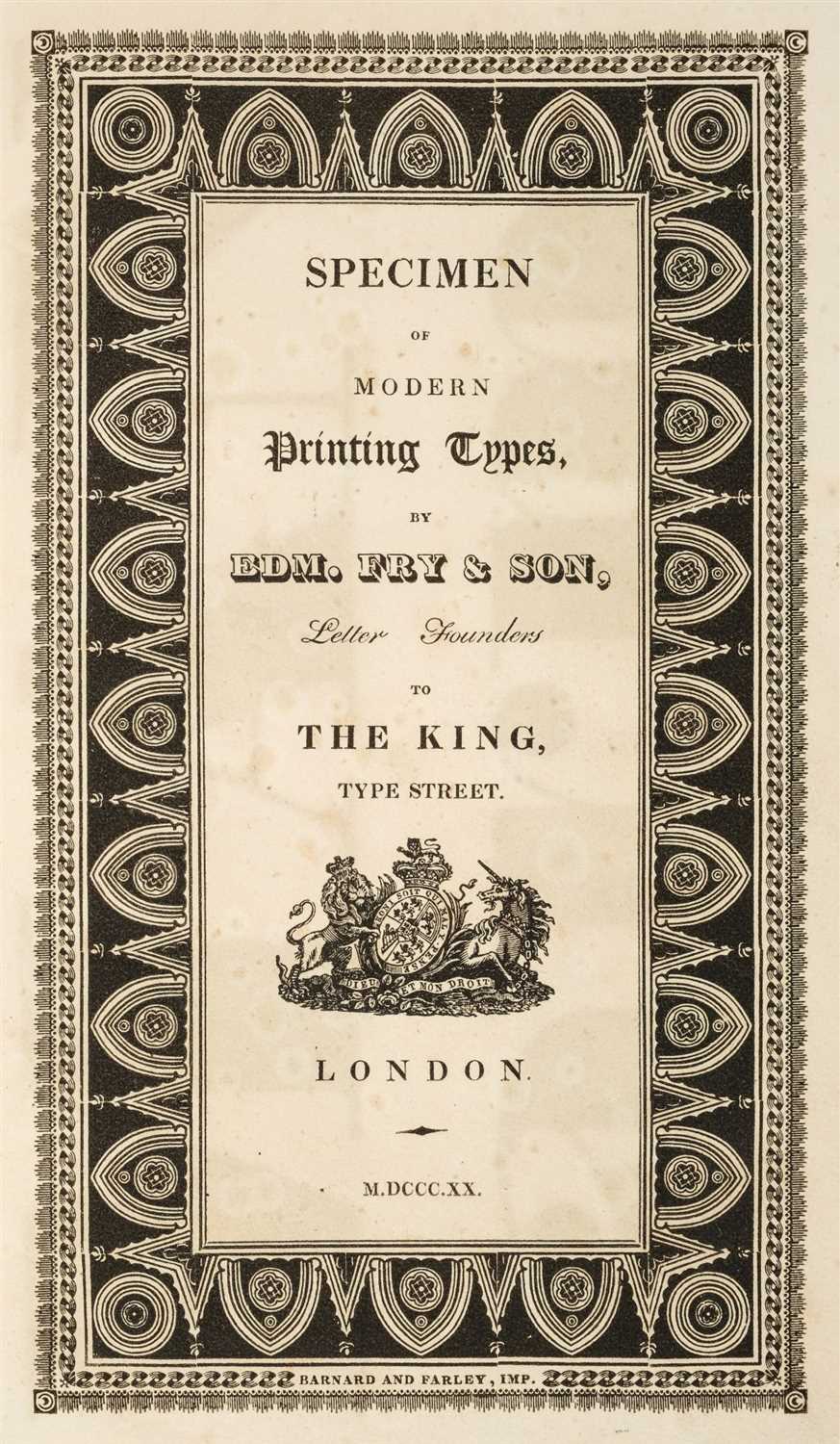 Lot 358 - Type Specimen. Specimen of Modern Printing Types, Fry & Son, 1820