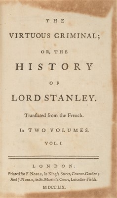 Lot 228 - Novel. The Virtuous Criminal; or, the History of Lord Stanley, 1st edition, 1759