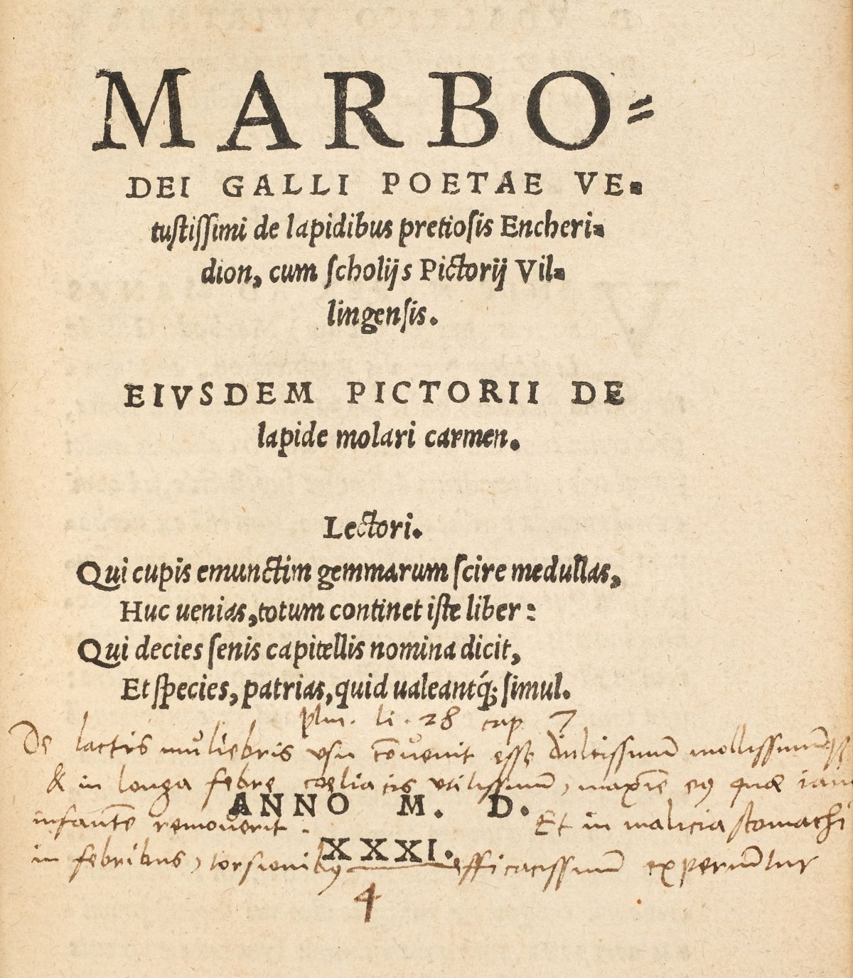 Lot 2 Marbodus of Rennes. De lapidibus pretiosis
