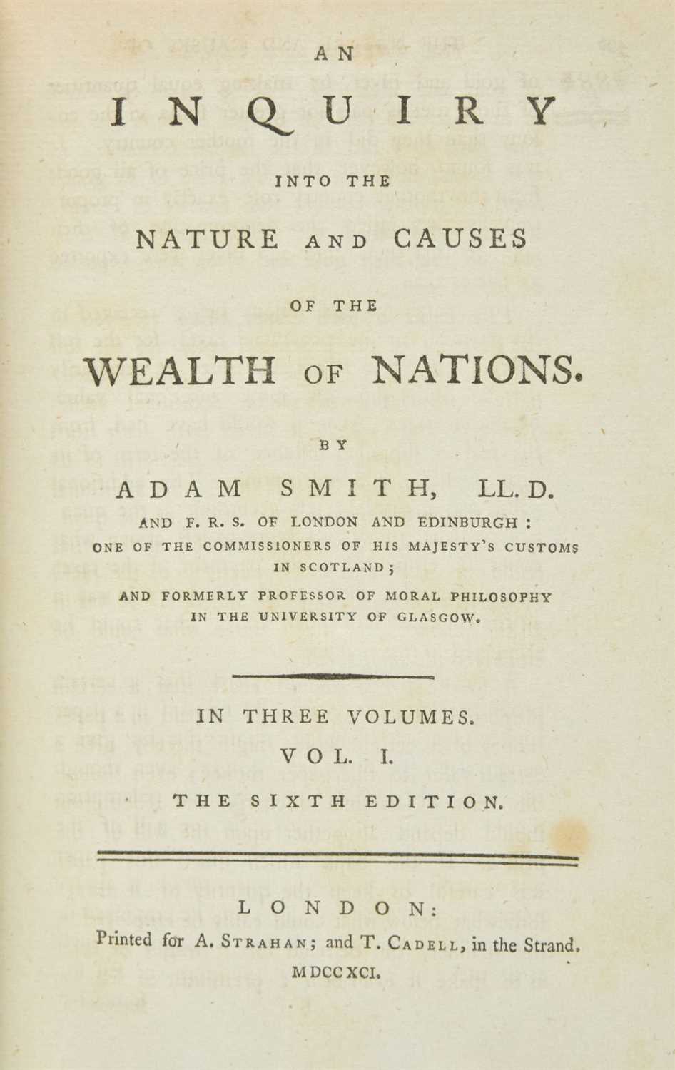 Lot 336 - Smith (Adam). An Inquiry into the Nature and Causes of the Wealth of Nations, 3 volumes, 1791