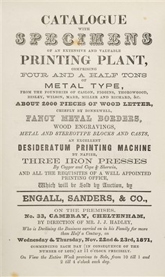 Lot 385 - Type Auction. Catalogue with Specimens of an Extensive and Valuable Printing Plant, 1871