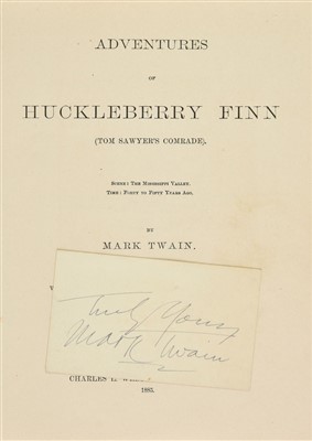 Lot 658 - Clemens (Samuel Langhorne, i.e. "Mark Twain"). Adventures of Huckleberry Finn, 1st edition, 1885
