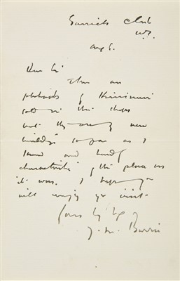 Lot 238 - Barrie (James Matthew, 1860-1937). Autograph letter signed, 1891