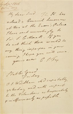 Lot 245 - Fox (Charles James, 1749-1806). Autograph letter signed, 1806