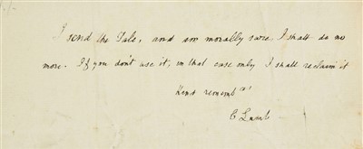 Lot 251 - Lamb (Charles, 1775-1834). Autograph letter signed, circa 1830