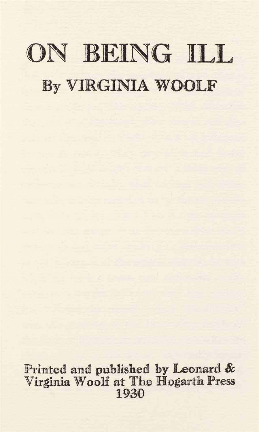 Lot 770 - Woolf (Virginia). On Being Ill, 1st edition, Hogarth Press, 1930
