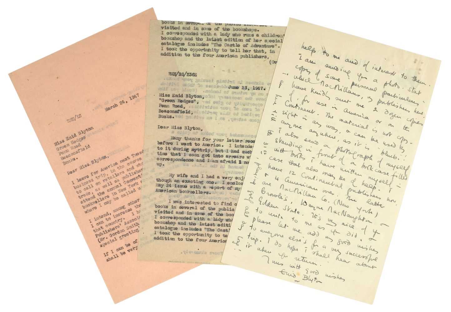 Lot 536 - Blyton (Enid, 1897-1968). Autograph Letter, Signed, 1947