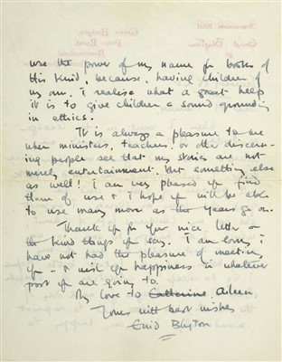 Lot 538 - Blyton (Enid, 1897-1968). Autograph Letter, Signed, 1948