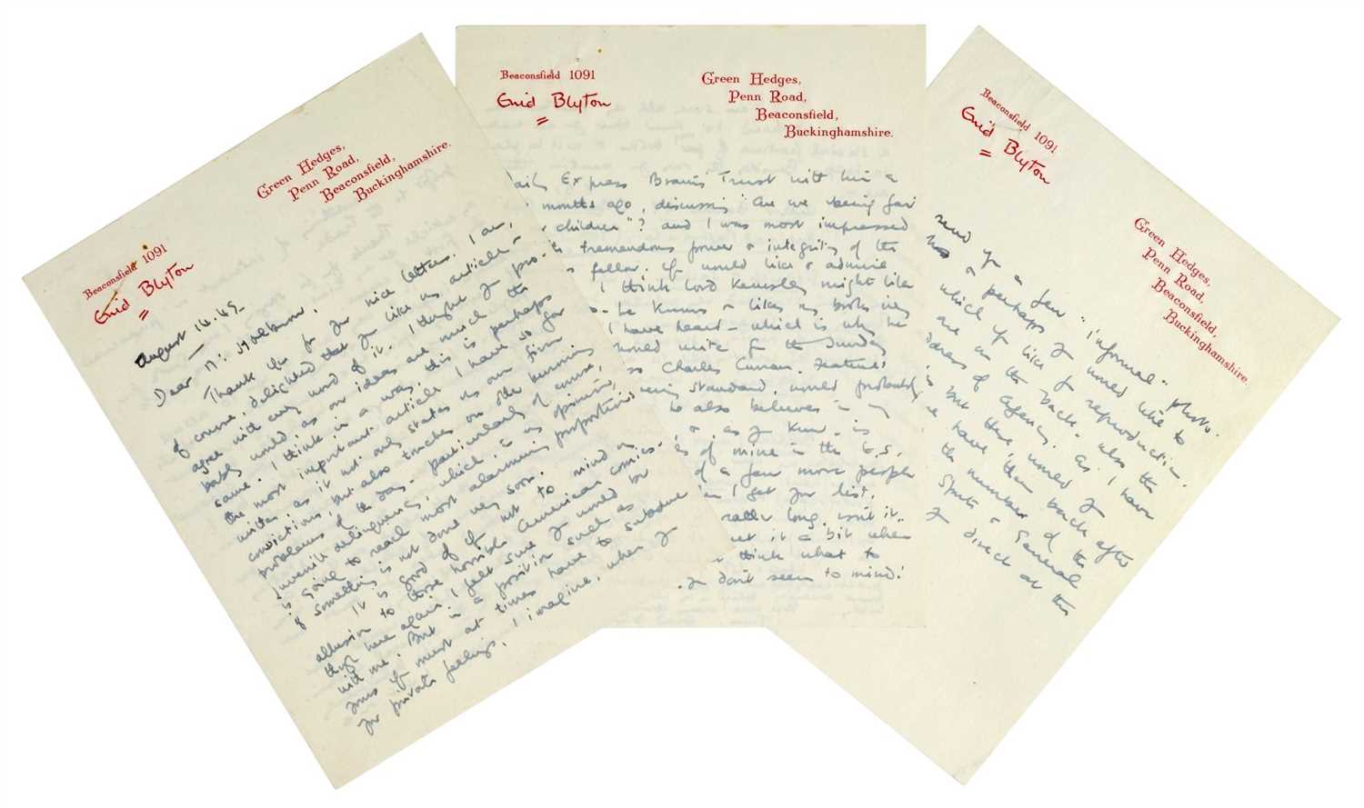 Lot 539 - Blyton (Enid, 1897-1968). Autograph Letter, Signed, 1949