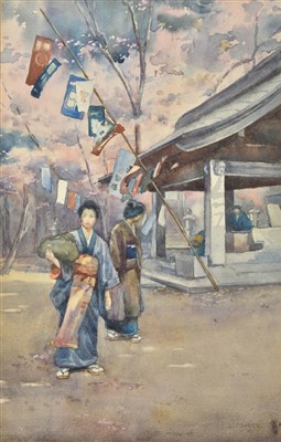 Lot 353 - Conder (Eustace Lauriston, 1863-1935). Japanese Women by a Temple