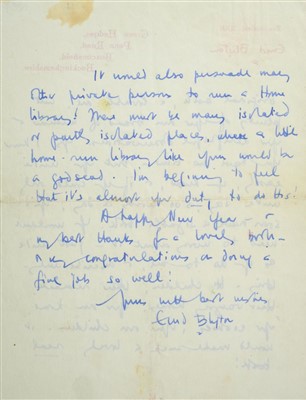 Lot 546 - Blyton (Enid, 1897-1968). Autograph Letter, Signed, 1960