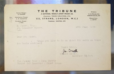 Lot 736 - Orwell (George, i.e. Eric Arthur Blair, 1903-1950). A group of three typed letters signed