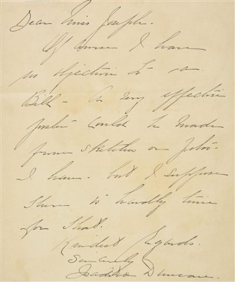 Lot 243 - Duncan (Isadora, 1877-1927). Autograph letter signed