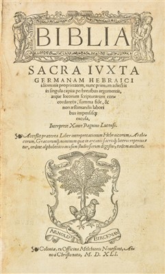 Lot 287 - Bible [Latin]. Biblia Sacra juxta Germanam Hibraici, 1541