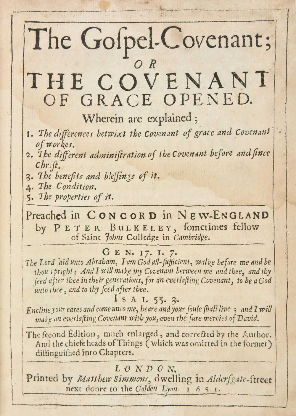 Lot 302 - Bulkeley (Peter). The Gospel-Covenant, 1651
