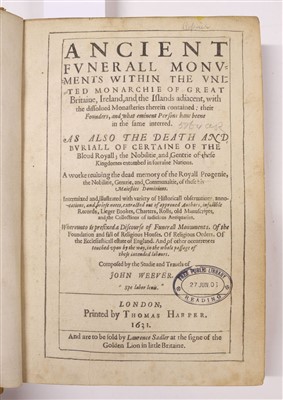 Lot 345 - Weever (John). Ancient Funerall Monuments, 1631