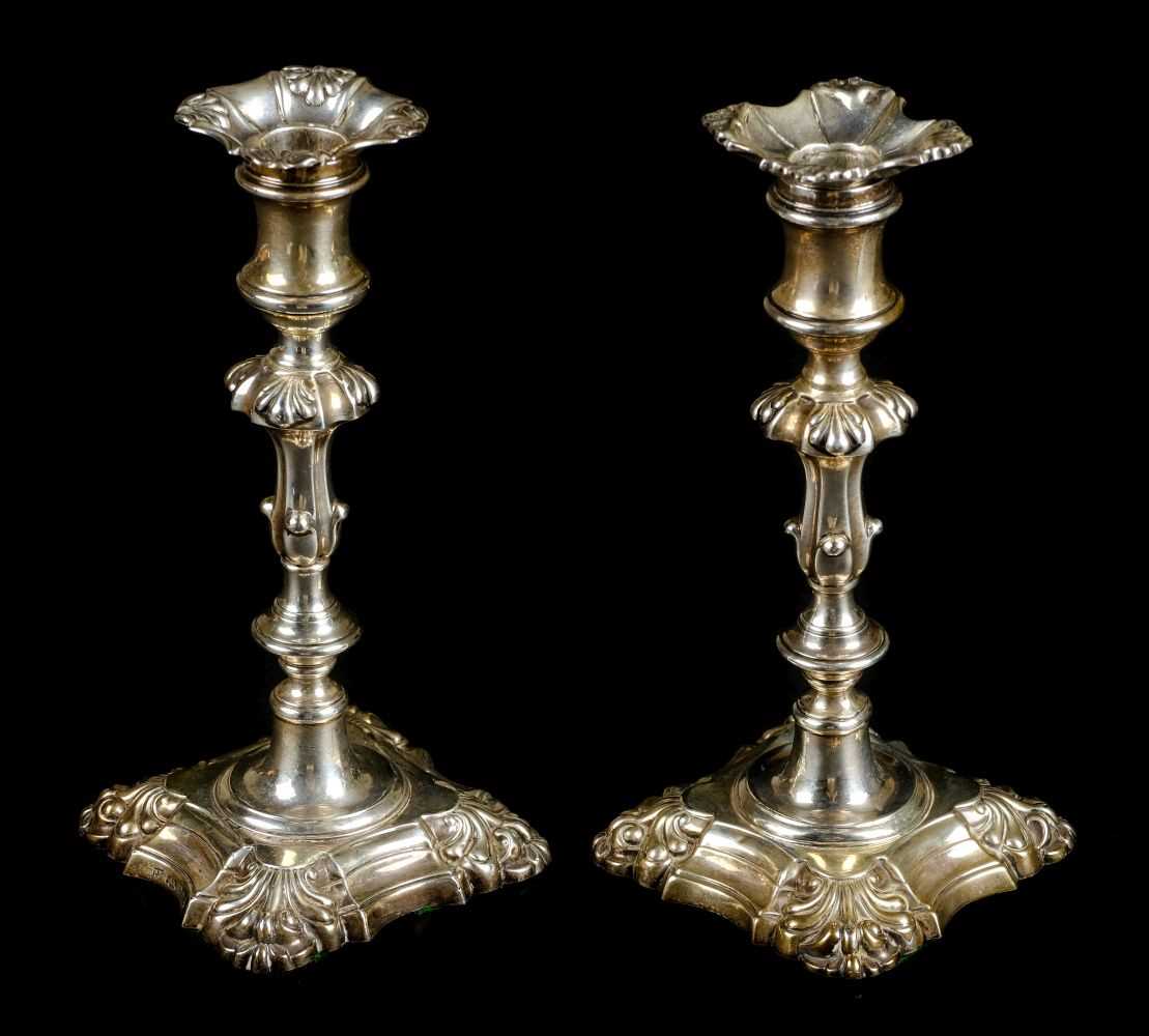 Lot 41 - Candlesticks. A pair of William IV silver candlesticks, Henry Wilkinson & Co, Sheffield, 1836 / 1839