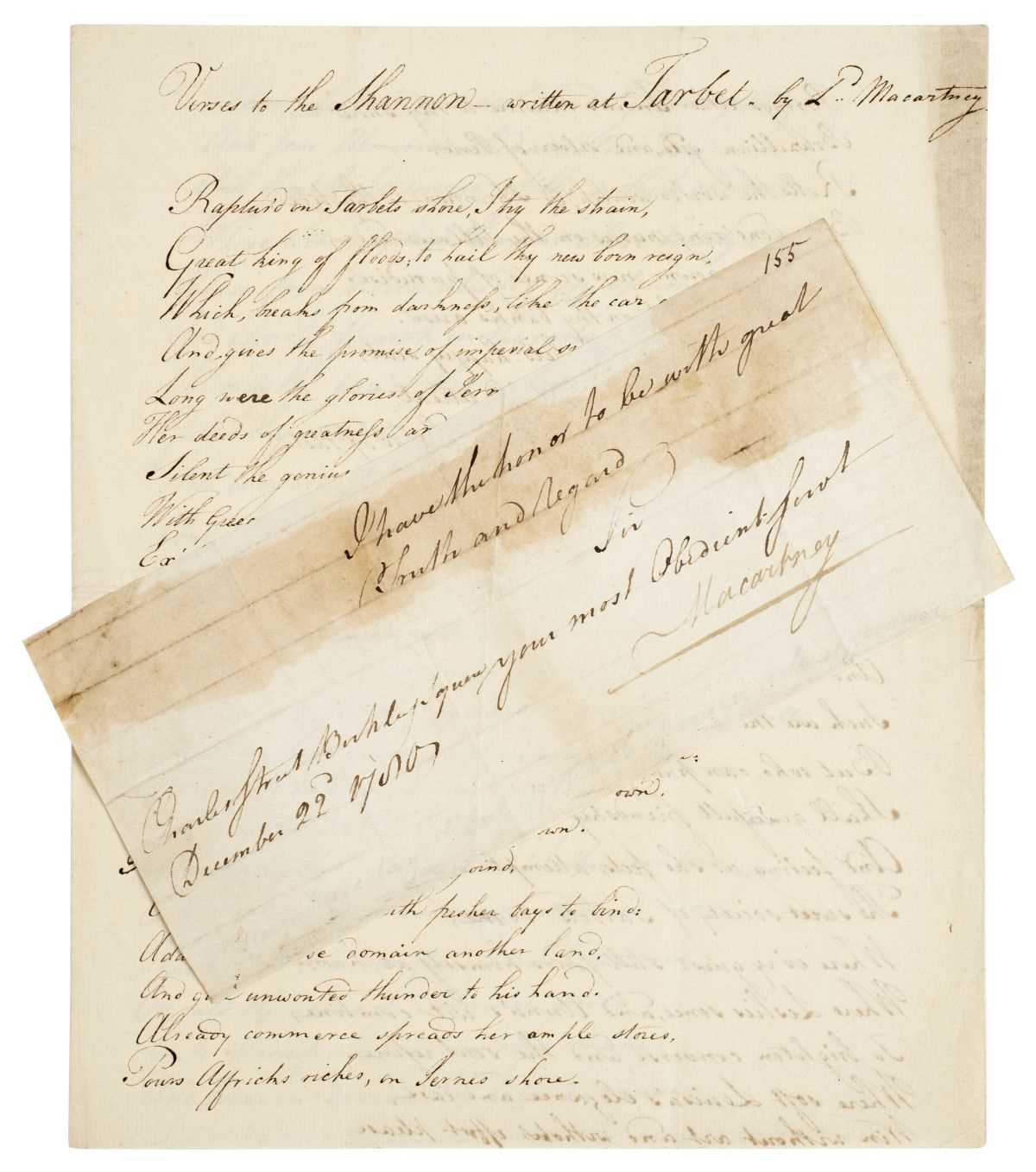 Lot 273 - Macartney (George). Signed sentiment, ‘Macartney’ from the end of a letter, December 1780