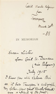 Lot 289 - Tennyson (Alfred, Lord). In Memoriam, 1884, inscribed by the author