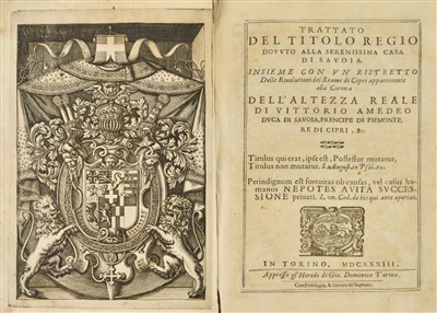 Lot 374 - Monod (Pierre). Trattato del titolo regio dovuto all serenissima casa di Savoia, 1st edition, 1633