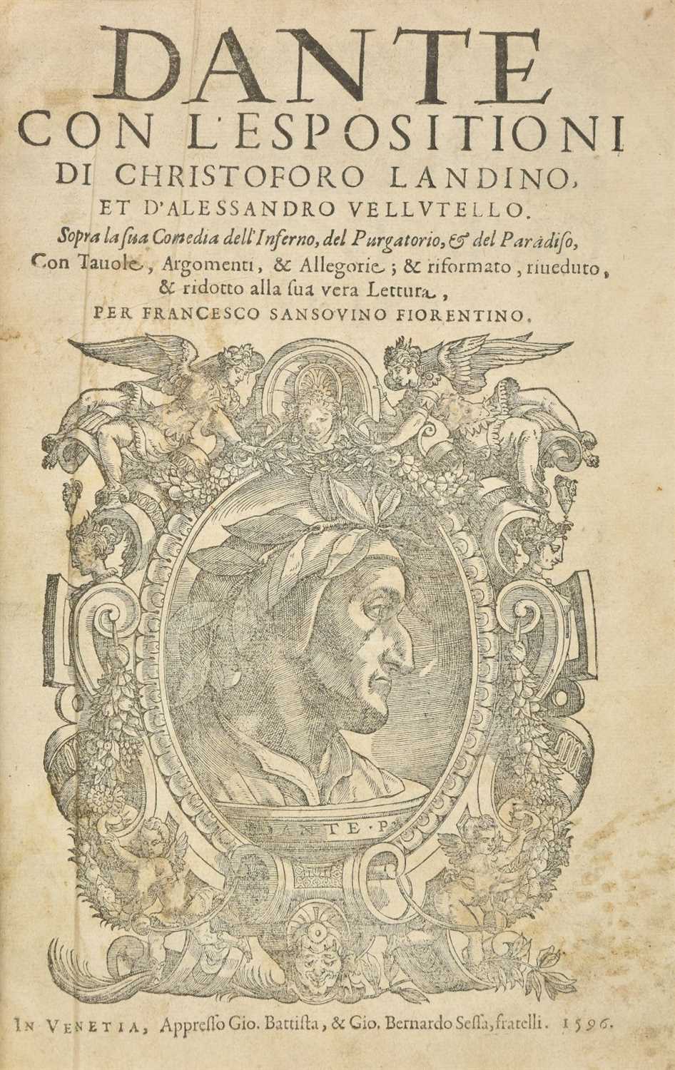 Lot 338 - Dante (Alighieri). Dante con L'Espositioni di Christoforo Landino..., Venice, 1596
