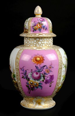 Lot 85 - Dresden Porcelain. A late 19th century Dresden porcelain ovoid vase and cover