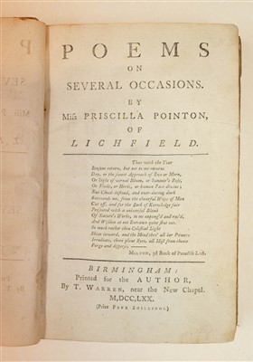 Lot 123 - Pointon (Priscilla). Poems on Several Occasions, 1st edition, Birmingham, 1770