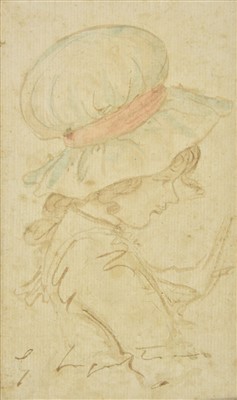 Lot 204 - Reynolds (Joshua, 1723-1792). Head & shoulders sketch of a young girl in a bonnet