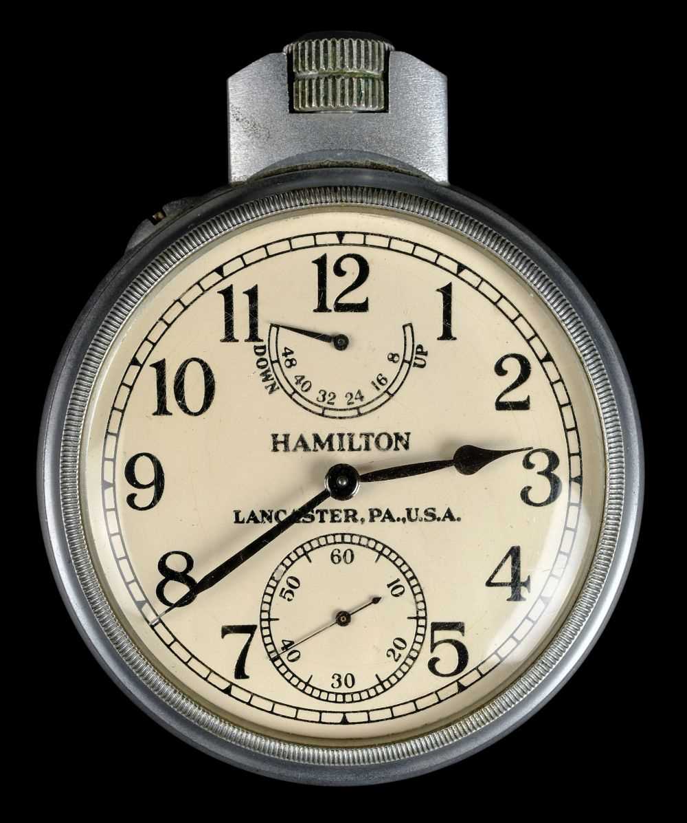 Lot 38 - Pocket Watch. A WWII U.S. Navy Chronometer pocket watch by Hamilton Lancaster