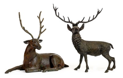 Lot 150 - Bronze Stags. A late 19th century bronze stag