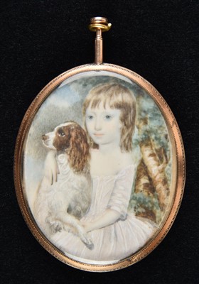 Lot 248 - Miniature. Portrait of a young boy or girl and dog seated in a landscape, circa 1760-1770