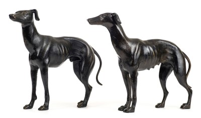 Lot 148 - Bronze greyhounds. A pair of late 20th century bronzed greyhounds
