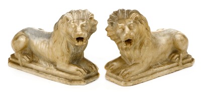 Lot 155 - Grand Tour. A pair of Italian white marble lions, probably 18th century