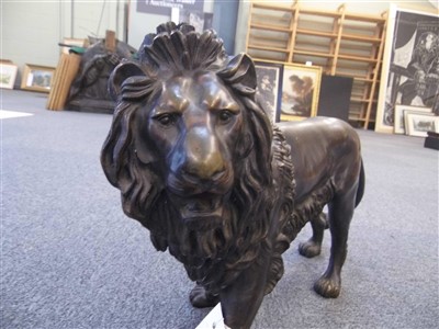 Lot 149 - Bronze Lion. A 19th century bronze model of a lion