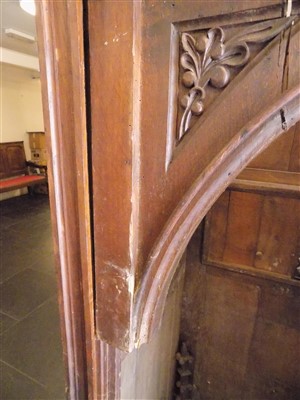 Lot 131 - Confessional Box. A section of a Victorian Gothic carved oak confessional box