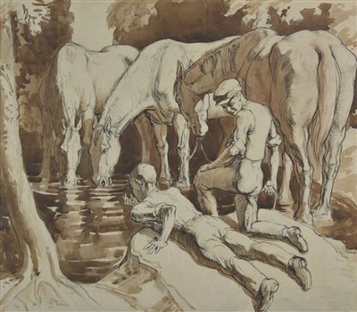 Lot 357 - Dearden (Harold 1888-1962). Horses watering, circa 1910