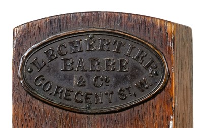 Lot 138 - Easel. A late 19th century oak artists studio easel by Lechertier Barbe & Co of Regent Street