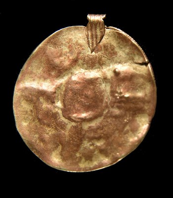 Lot 120 - Anglo Saxon Pendant. An Anglo Saxon copper gilt pendant, 6th or 7th century A.D.