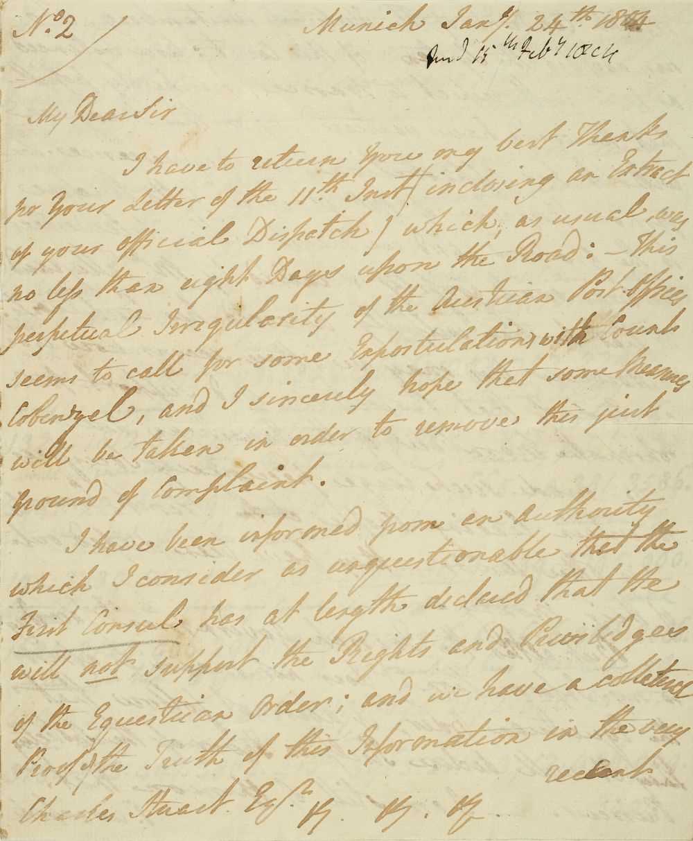 Lot 254 - Napoleonic Wars. Secret diplomatic autograph letter by Francis Drake, 1804