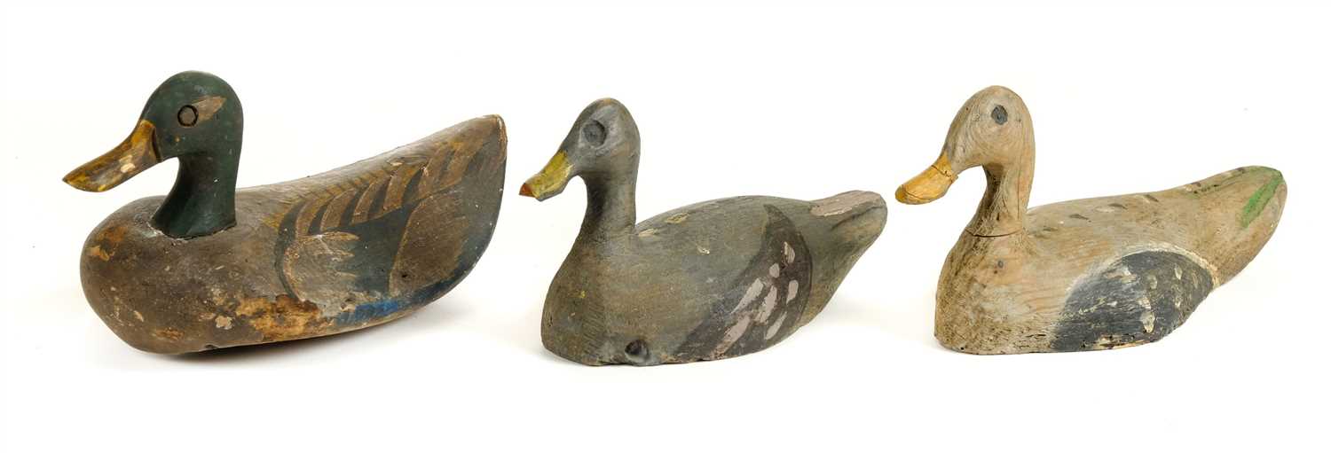 Lot 63 - Decoy Ducks. 3 wooden decoy ducks probably circa 1910
