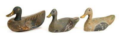 Lot 63 - Decoy Ducks. 3 wooden decoy ducks probably circa 1910