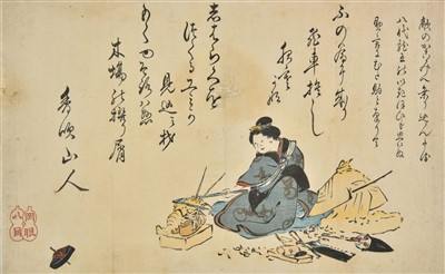 Lot 220 - Surimono. Girl making a model of Ichikawa Danjuro VIII, circa 1832