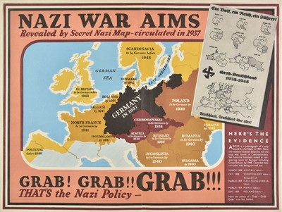 Lot 135 - Propaganda map. Nazi War Aims, Grab! Grab! Grab!!!, circa 1940