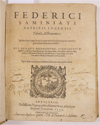 Lot 385 - Saminiati (Federico). Tabulae astronomicae, 1st edition, Antwerp: Martin Nuyts, 1599