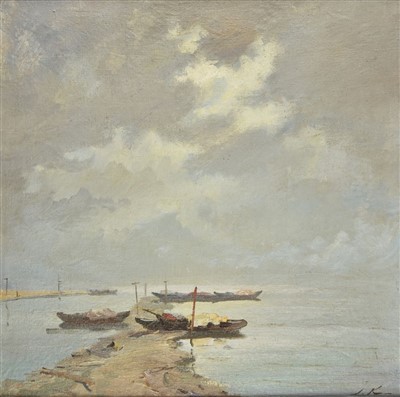 Lot 341 - Kreics (Stanislaus, 1909-1992). Coastal scene with fishing boats, circa 1980s