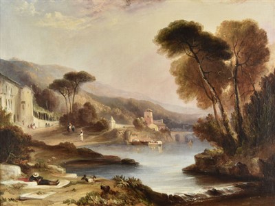 Lot 268 - Müller (W., 19th century). Italianate landscape with buildings and figures, 1813(?)